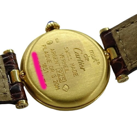 Cartier Watch Ladies Brand Must Vendome Vermeil Quartz QZ 925 Leather 1851 Round - Picture 8 of 12